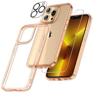 tauri 5-in-1 for iphone 13 pro case, not yellowing, with 2 tempered glass screen protector + 2 camera lens protector [military grade protection] shockproof slim phone case 6.1 inch, rose gold