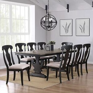 Pilaster Designs Indoor Home Decorative Furniture Frates 9 Piece Extendable Dining Set, Black & Brown Wood (Table & 8 Chairs)