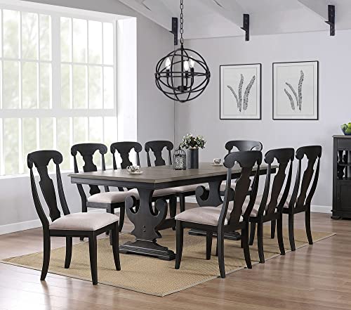 Pilaster Designs Indoor Home Decorative Furniture Frates 9 Piece Extendable Dining Set, Black & Brown Wood (Table & 8 Chairs)