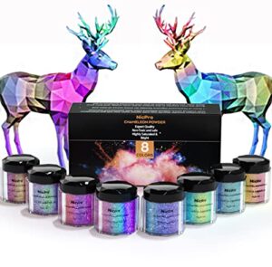 nicpro 8 color chameleon powder pigment set, updated mica powder for epoxy resin, soap making, candle making, bath bombs, slime, flakes eyeshadow, nail art, christmas makeup (0.17 oz/jar)