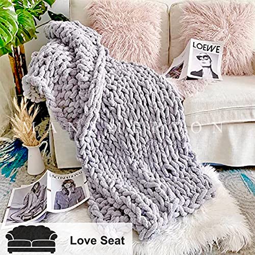 Mansmerton Chunky Knit Blanket Throw-Large50"x60"Grey-Warm Soft crochet Chenille Yarn Thick Knit Blanket for Bed-cozy Cable knit queen Blanket-Big Weighted Chunky Blanket-Boho Home Decor，Gift Washable