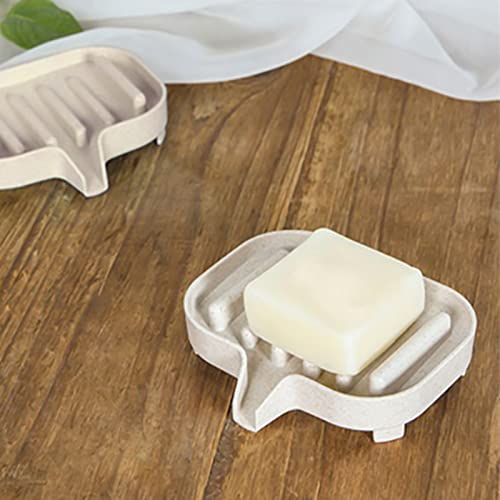 Sihuuu Soap Dish, Soap Saver Holder Soap Tray for Bathroom Shower Easy Cleaning, Dry, Stop Mushy Soap (Beige, Plastic)