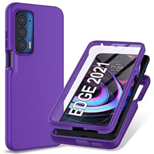 for Motorola Edge 2021 | Edge 5G UW Cover Case: Built in Screen Protector Full Body Protection Hard Front Bumper & Soft Silicone Back Cover Slim Rugged Shockproof Protective Phone Case (Purple)