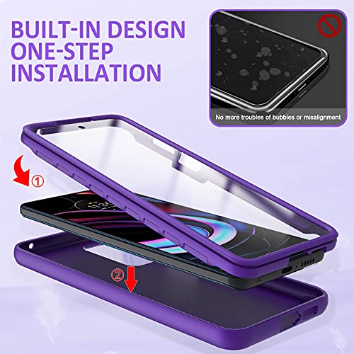 for Motorola Edge 2021 | Edge 5G UW Cover Case: Built in Screen Protector Full Body Protection Hard Front Bumper & Soft Silicone Back Cover Slim Rugged Shockproof Protective Phone Case (Purple)