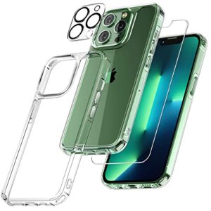 tauri 5 in 1 designed for iphone 13 pro max phone case, with 2 tempered glass screen protector + 2 camera lens protector, [not-yellowing] shockproof slim cover military grade drop protection - clear