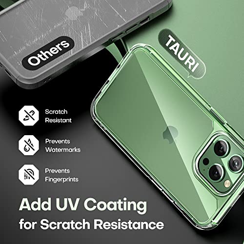 TAURI 5 in 1 Designed for iPhone 13 Pro Max Phone Case, with 2 Tempered Glass Screen Protector + 2 Camera Lens Protector, [Not-Yellowing] Shockproof Slim Cover Military Grade Drop Protection - Clear