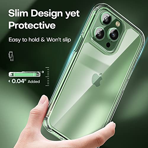 TAURI 5 in 1 Designed for iPhone 13 Pro Max Phone Case, with 2 Tempered Glass Screen Protector + 2 Camera Lens Protector, [Not-Yellowing] Shockproof Slim Cover Military Grade Drop Protection - Clear