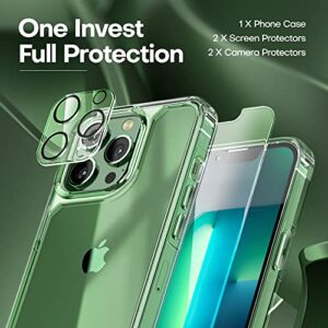 TAURI 5 in 1 Designed for iPhone 13 Pro Max Phone Case, with 2 Tempered Glass Screen Protector + 2 Camera Lens Protector, [Not-Yellowing] Shockproof Slim Cover Military Grade Drop Protection - Clear