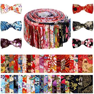 40 pcs japanese jelly cotton fabric patchwork roll, 2.55 inch roll up cotton fabric quilting strips, jelly fabric patchwork craft cotton fabric for quilters and sewing diy crafts (japanese style)