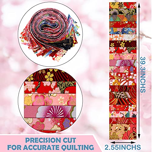 40 Pcs Japanese Jelly Cotton Fabric Patchwork Roll, 2.55 Inch Roll Up Cotton Fabric Quilting Strips, Jelly Fabric Patchwork Craft Cotton Fabric for Quilters and Sewing DIY Crafts (Japanese Style)