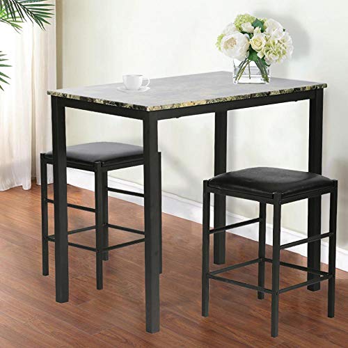 Dining Table for 2, 3 Piece Counter Height Kitchen Table with 2 Chairs, Faux Marble Tabletop Modern Dining Room Table Set Home Furniture for Small Space