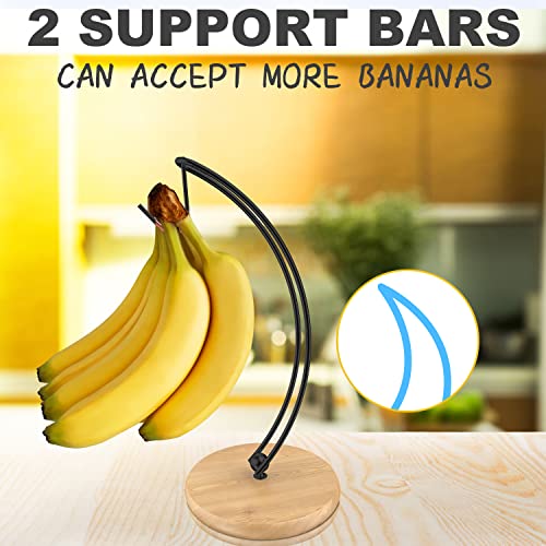 Signice Banana Holder Stand - Newest Patented Modern Banana Tree Hanger with Wood Base Stainless Steel Banana Rack for Home Kitchen Use,Doesn't Tip Over (Black)