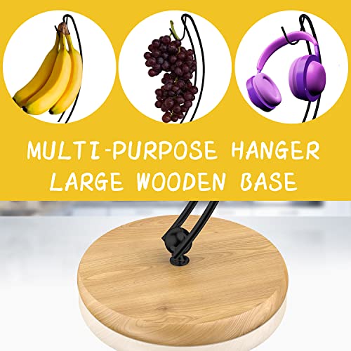 Signice Banana Holder Stand - Newest Patented Modern Banana Tree Hanger with Wood Base Stainless Steel Banana Rack for Home Kitchen Use,Doesn't Tip Over (Black)