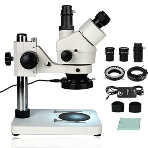 svbony sm402 microscope for adults, professional trinocular stereo zoom microscope, with wf10x eyepieces, 0.7x-4.5x zoom objective, led lighting, large pillar-style table stand