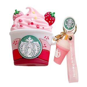 Airpods Case,3D Cute Funny Cool Kawaii Fashion Ice Cream Cup Airpods Case,Soft Silicone Skin Cover Shock-Absorbing Protective Case with Keychain for Airpods 2 & 1 Charging Case (Red Strawberry)