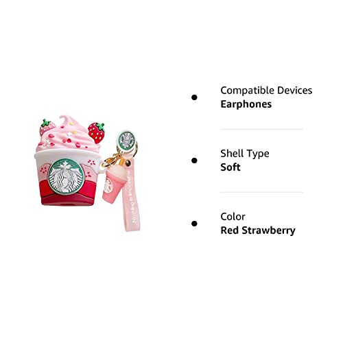 Airpods Case,3D Cute Funny Cool Kawaii Fashion Ice Cream Cup Airpods Case,Soft Silicone Skin Cover Shock-Absorbing Protective Case with Keychain for Airpods 2 & 1 Charging Case (Red Strawberry)