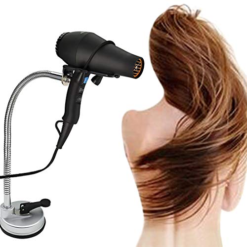 Hair Dryer Holder Stand, Stainless Steel 360 Degree Rotating Lazy Hair Dryer Stand with Suction Cup, Hands Free Blow Dryer Holder Countertop