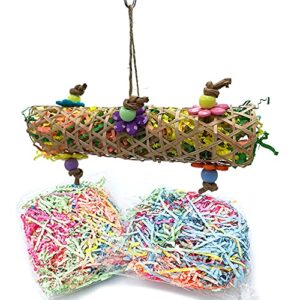 gilygi bird chewing toy set, taco shaped bamboo weaving toy with 2 packs of colorful shred paper replacement, hanging fragging shredder toys for parakeet, cockatiel, caique, budgies, quaker