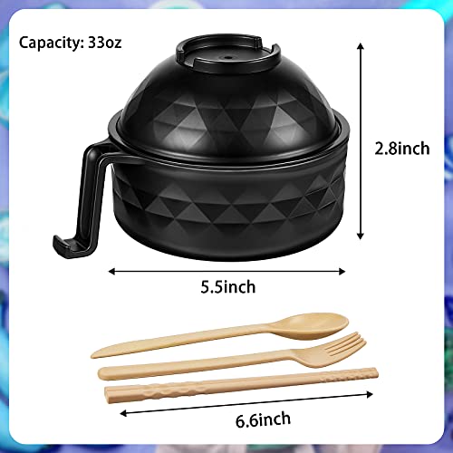 2 Sets Microwave Ramen Cooker Bowl Set Quick Ramen Cooker with Handles Ramen Noodle Cooker with Spoon Chopsticks Fork College Dorm Room Apartment Essentials for Girls and Boys (Black, Beige)