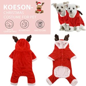 KOESON Christmas Reindeer Dog Costumes, Elk Pet Festival Cosplay Apparel, Puppy Cold Weather Warm Coat for Holidays, Winter Hooded Jumpsuit Outfit for Small Dogs/Cats Red Reindeer M