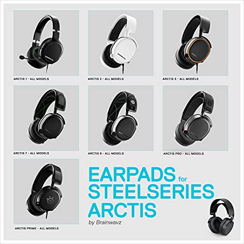 Enhanced Arctis Earpads for 1, 3, 5, 7, 9, Pro & Prime Headphones, with Real Memory Foam, PU Leather Perforated, Upgrade Over Standard Arctis Ear Cushions by Brainwavz (Black)