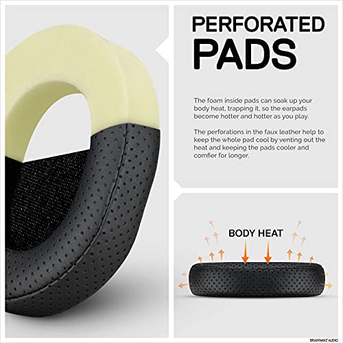 Enhanced Arctis Earpads for 1, 3, 5, 7, 9, Pro & Prime Headphones, with Real Memory Foam, PU Leather Perforated, Upgrade Over Standard Arctis Ear Cushions by Brainwavz (Black)