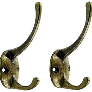 11 Pack Dual Wall Hooks Heavy Duty Made of Metal Wall Mounted with 22 Screws Hooks Fits for Coat,Bag,Towel,Hat,Key,Robes,Retro (Antique Brass, 11PCS)