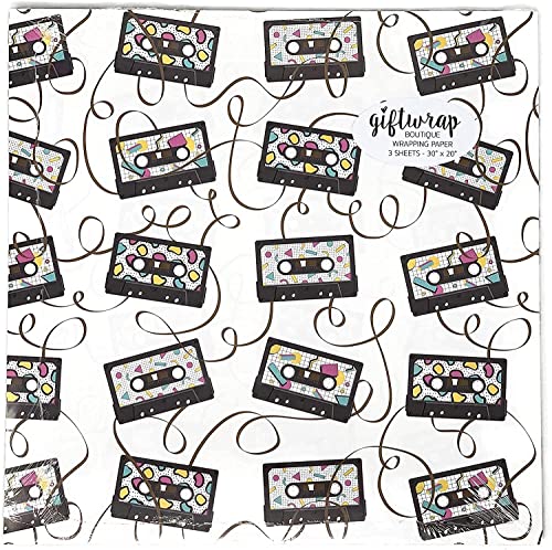 Stesha Party 80s 90s Cassette Tape Gift Wrapping Paper - Folded Flat 30 x 20 Inch (3 Sheets)