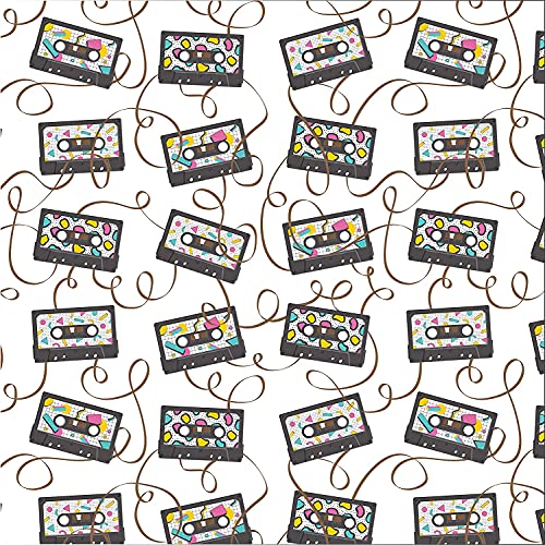 Stesha Party 80s 90s Cassette Tape Gift Wrapping Paper - Folded Flat 30 x 20 Inch (3 Sheets)