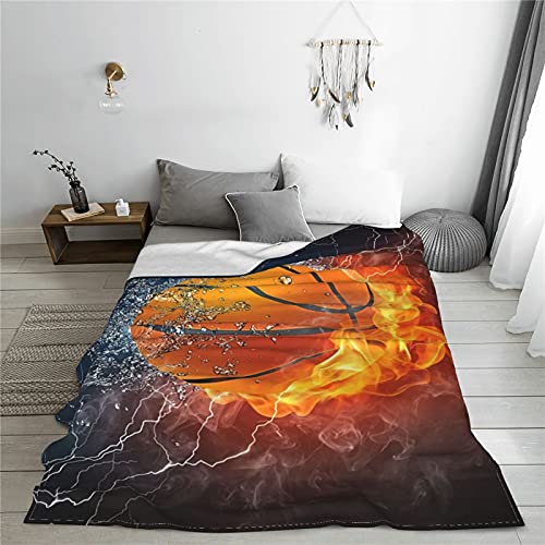 Basketball Fire and Water Throw Blankets, Custom Basketball Sport Flannel Fuzzy Blanket for Kids and Adults Bed Blankets (50"x 40")