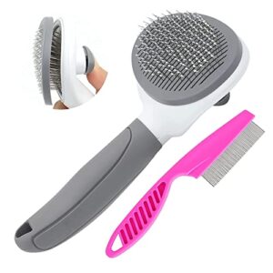cat brush for shedding and grooming, pet self cleaning slicker brush with cat hair comb by kalamanda