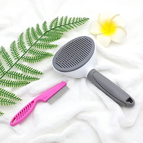 Cat Brush for Shedding and Grooming, Pet Self Cleaning Slicker Brush with Cat Hair Comb by KALAMANDA