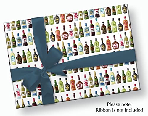 Stesha Party Beer Bottles Wrapping Paper Gift Wrap Men - Folded Flat 30 x 20 Inch - 3 Sheets