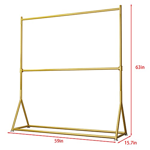 MaiRHK Iron Metal Clothing Rack on Wheels, Gold Garment Rack Rolling Hanging Rack for Bedroom, Hall, Clothes Store and Boutique (59'')