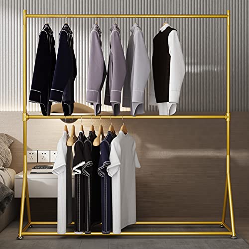 MaiRHK Iron Metal Clothing Rack on Wheels, Gold Garment Rack Rolling Hanging Rack for Bedroom, Hall, Clothes Store and Boutique (59'')