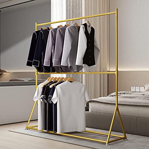 MaiRHK Iron Metal Clothing Rack on Wheels, Gold Garment Rack Rolling Hanging Rack for Bedroom, Hall, Clothes Store and Boutique (59'')