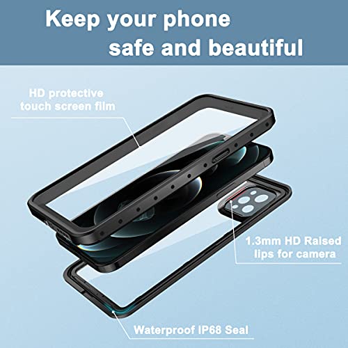 MixMart Designed for iPhone 12 Pro Max Case Waterproof Built-in Screen Protector Shockproof Dustproof Full Body Protective Cases Cover for iPhone 12 pro max Phone Case 6.7inch 2020 Women Men Black