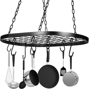 20 inch pots and pans organizer hanging pot rack pot and pan organizer with 20 s hooks for home, restaurant, kitchen cookware, utensils, books, household (black)