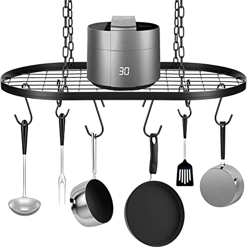 20 Inch Pots and Pans Organizer Hanging Pot Rack Pot and Pan Organizer with 20 S Hooks for Home, Restaurant, Kitchen Cookware, Utensils, Books, Household (Black)