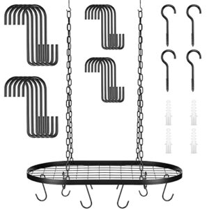 20 Inch Pots and Pans Organizer Hanging Pot Rack Pot and Pan Organizer with 20 S Hooks for Home, Restaurant, Kitchen Cookware, Utensils, Books, Household (Black)