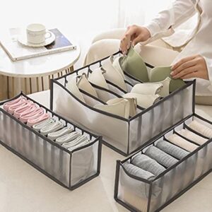 CHLD Underwear Drawer Organizer Set- Foldable Underwear Storage Divider Boxes for Clothes, Socks, Underwear and Bras (Grey)