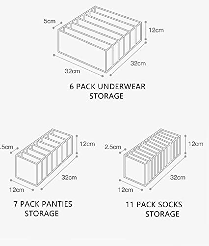 CHLD Underwear Drawer Organizer Set- Foldable Underwear Storage Divider Boxes for Clothes, Socks, Underwear and Bras (Grey)