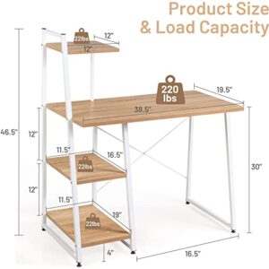 COSTWAY Computer Desk with 4-Tier Storage Shelves, Home Office Desk Writing Table with Sturdy X-Shape Frame, Adjustable Foot Pads, Modern Small Study Desk, Wide Tabletop (Natural and White)