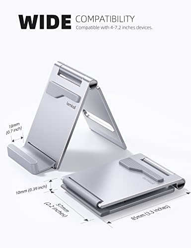 Lamicall Portable Cell Phone Stand - Aluminum Foldable Phone Stand for Desk, Small Pocket Travel Design, Adjustable Mobile Phone Holder for 4-7.2" Cellphone - Sliver