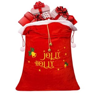 Giant Christmas Santa Sack Velvet Santa Bags for Gifts Extra Large with Cord Drawstring 25 * 36in Red Present Sack Jolly Holly