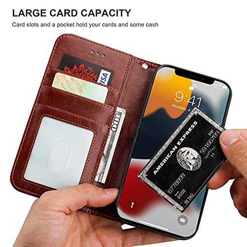 Bocasal Detachable Wallet Case for iPhone 13 Pro Max RFID Blocking Card Slots Holder Premium PU Leather Magnetic Kickstand Shockproof Wrist Strap Removable Flip Protective Cover 5G 6.7 inch (Brown)