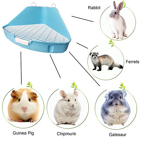 kathson Rabbit Litter Box Bunny Toilet Triangle Potty Trainer Corner Large Bedding Box Pet Pan for Rabbits Chinchillas Ferrets Guinea Pigs Galesaurs(Blue)