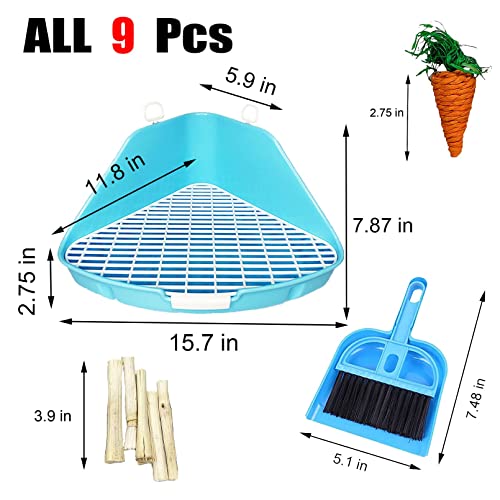 kathson Rabbit Litter Box Bunny Toilet Triangle Potty Trainer Corner Large Bedding Box Pet Pan for Rabbits Chinchillas Ferrets Guinea Pigs Galesaurs(Blue)