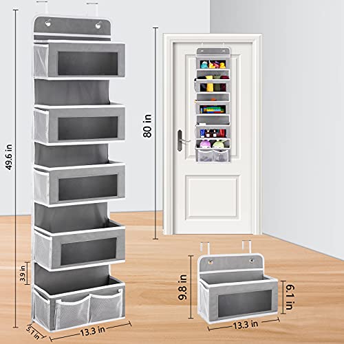 Over the Door Hanging Organizer Clear with 5 Large Clear Window Nursery Closet Cabinet Baby Wall Mount Door Organizer Storage for Bedroom, Bathroom, Kitchen, Closet and Dorm with 17 Large Pockets Gray