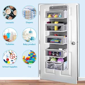 Over the Door Hanging Organizer Clear with 5 Large Clear Window Nursery Closet Cabinet Baby Wall Mount Door Organizer Storage for Bedroom, Bathroom, Kitchen, Closet and Dorm with 17 Large Pockets Gray